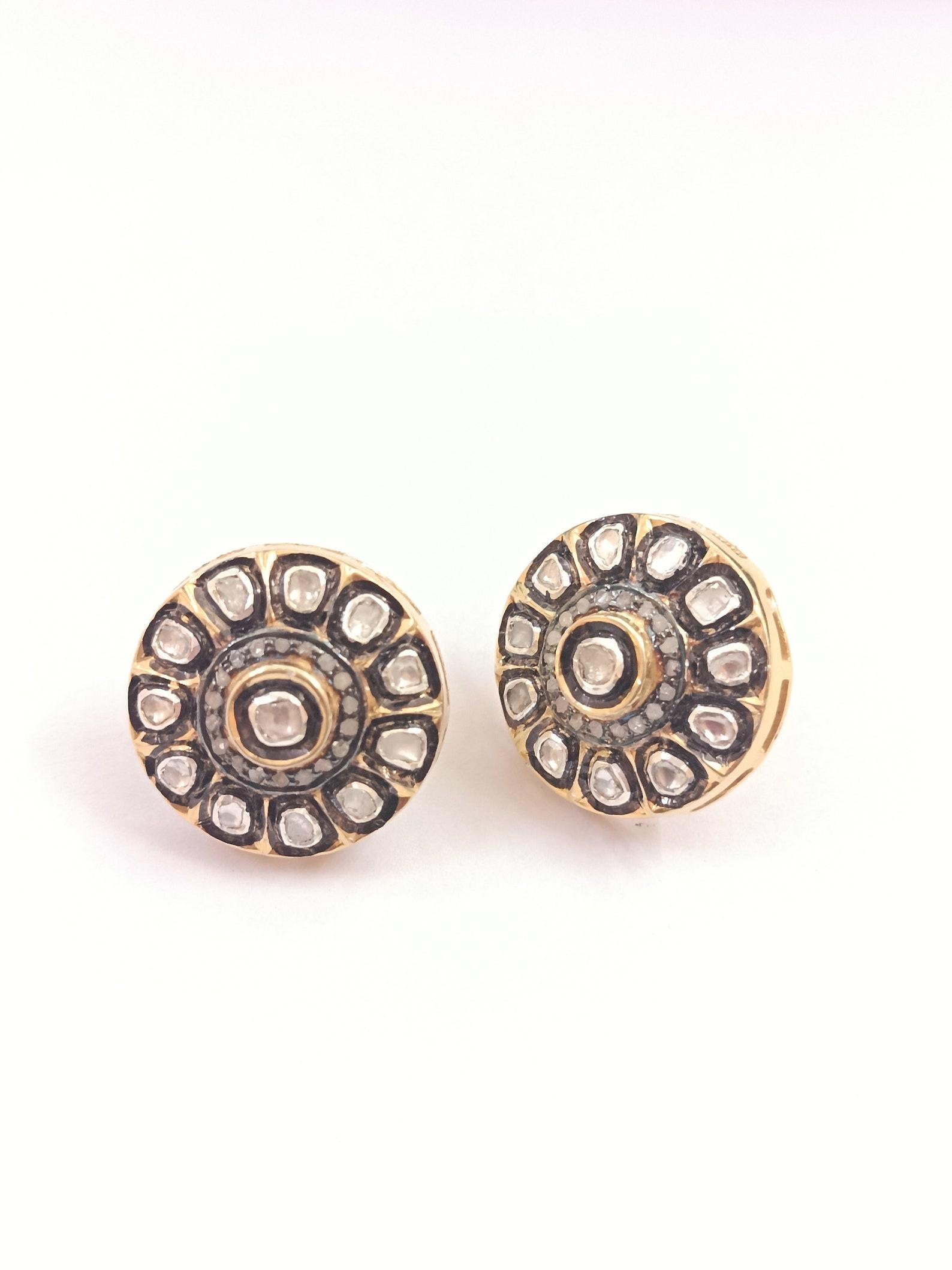 Natürliche Polki-Ohrstecker 925 Sterlingsilber Pave-Diamant-Ohrstecker Paar im Angebot 4