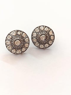 Natural Polki Stud Earrings 925 Sterling Silver Pave Diamond Earring pair
