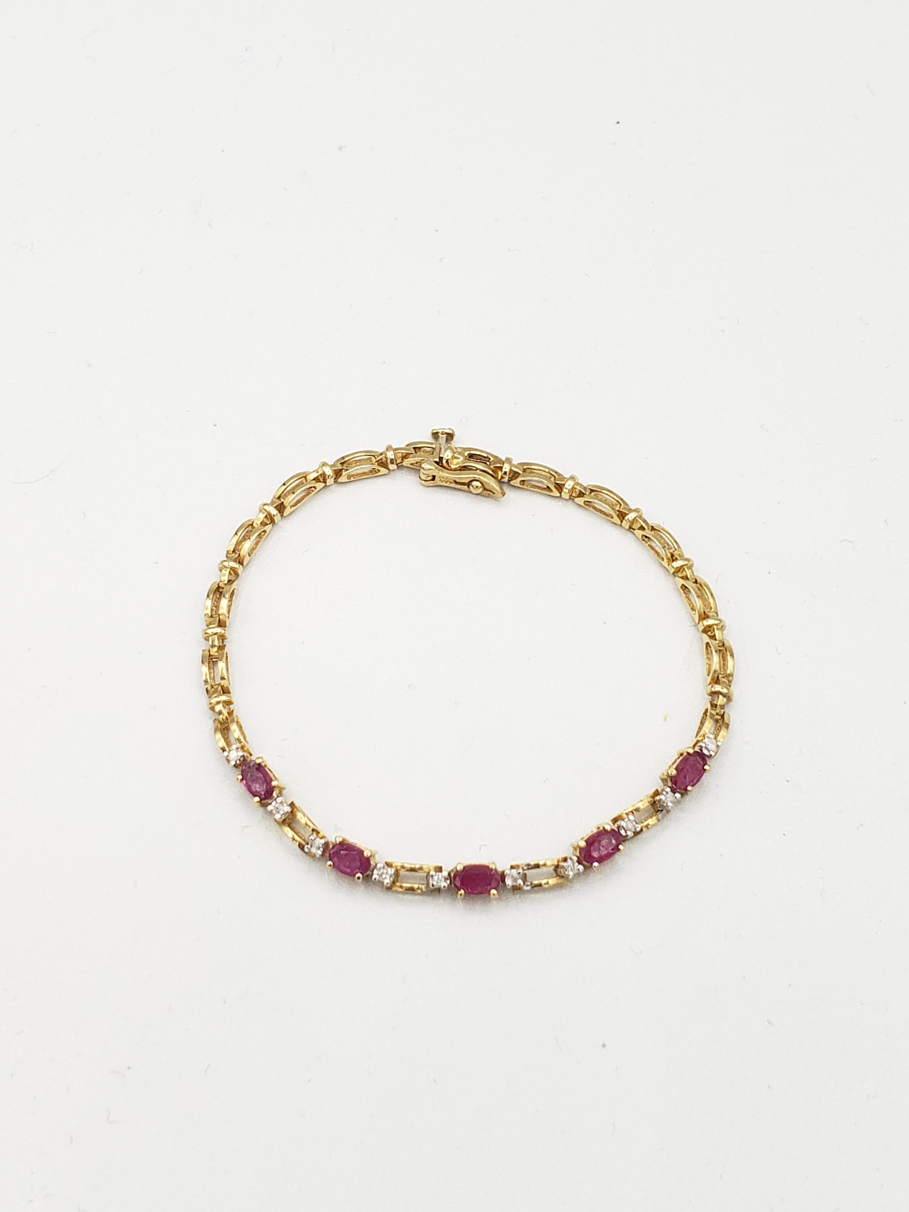NEW Natural Precious Ruby and Diamond Tennis Bracelet 14k Gold For Sale 1