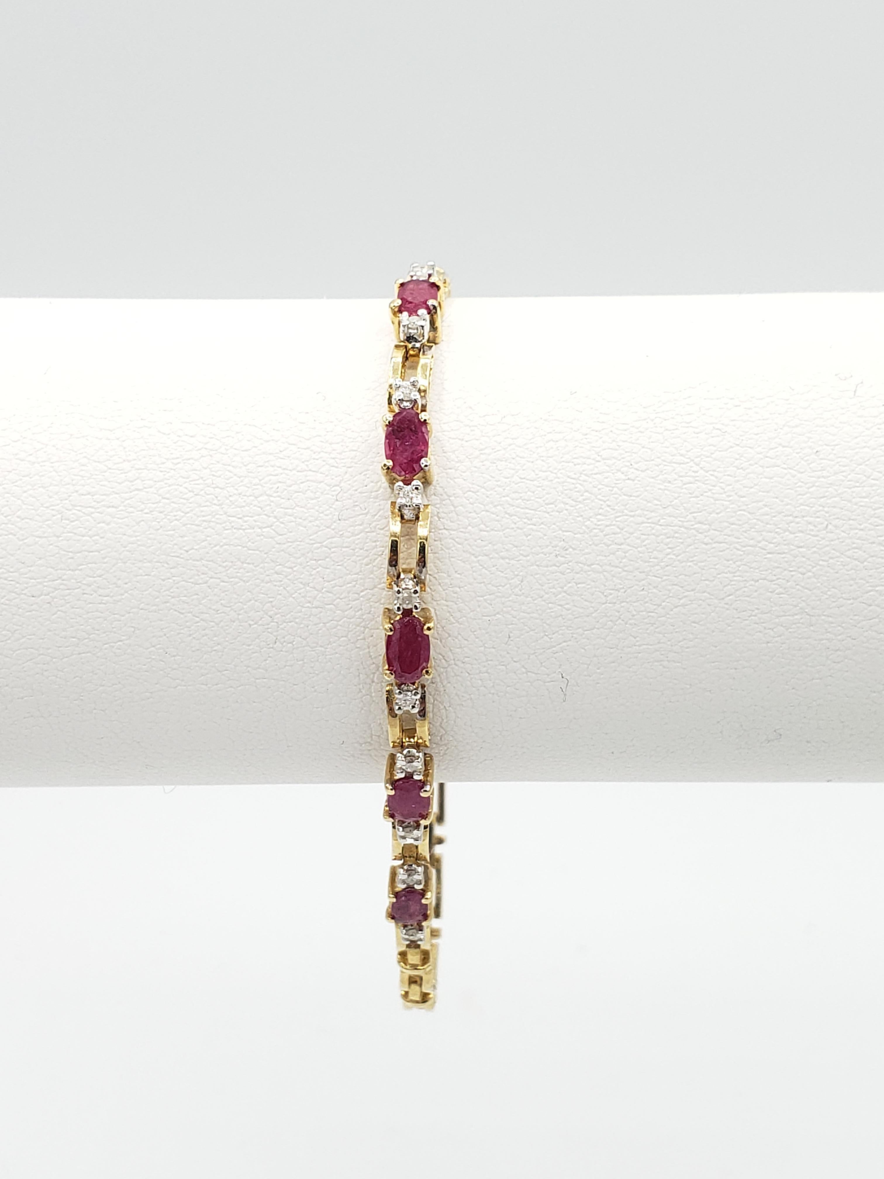 NEW Natural Precious Ruby and Diamond Tennis Bracelet 14k Gold For Sale 3