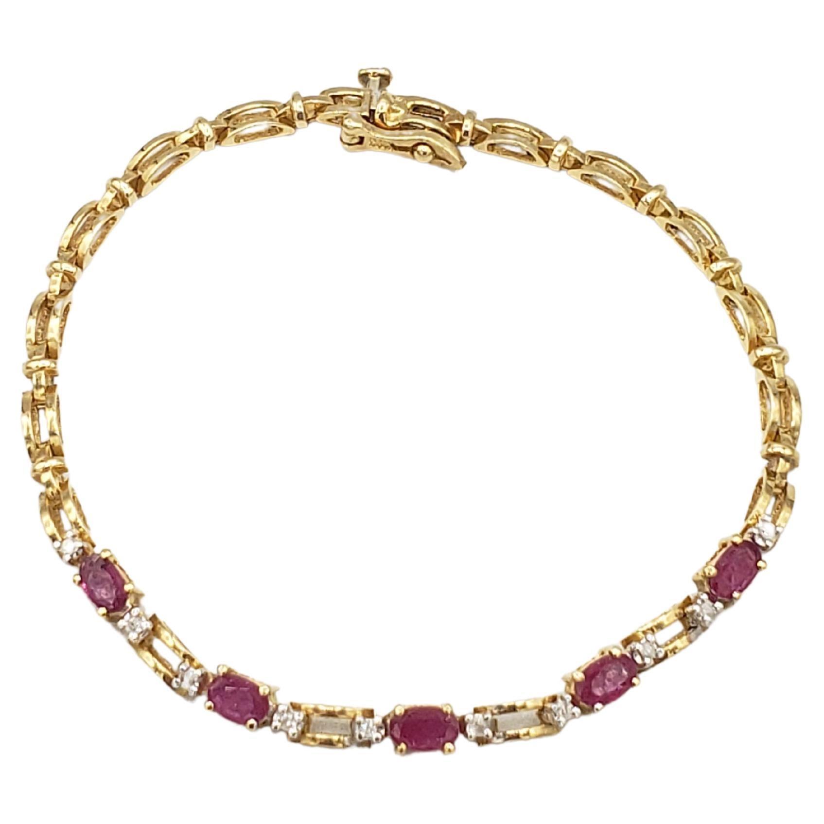 NEW Natural Precious Ruby and Diamond Tennis Bracelet 14k Gold For Sale