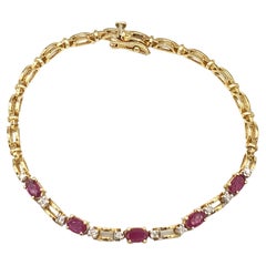 Vintage NEW Natural Precious Ruby and Diamond Tennis Bracelet 14k Gold