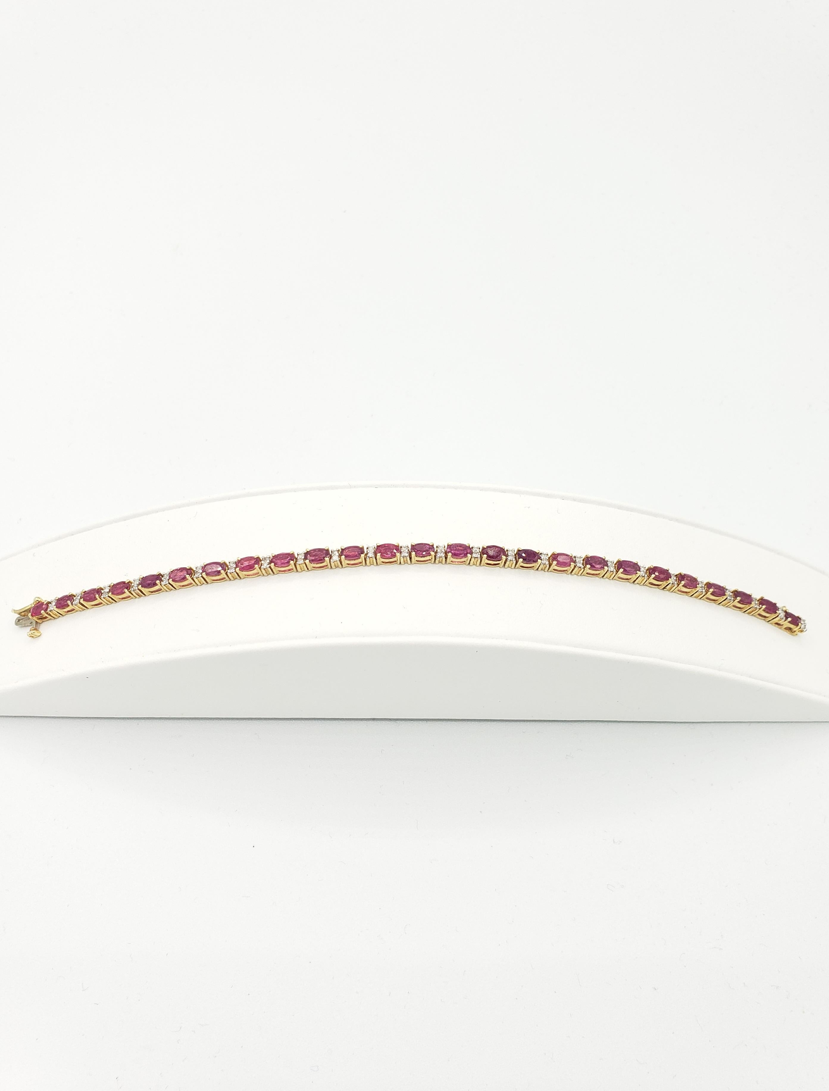 Cushion Cut NEW Natural Precious Ruby and Diamond Tennis Bracelet in 14k Solid Yellow Gold For Sale