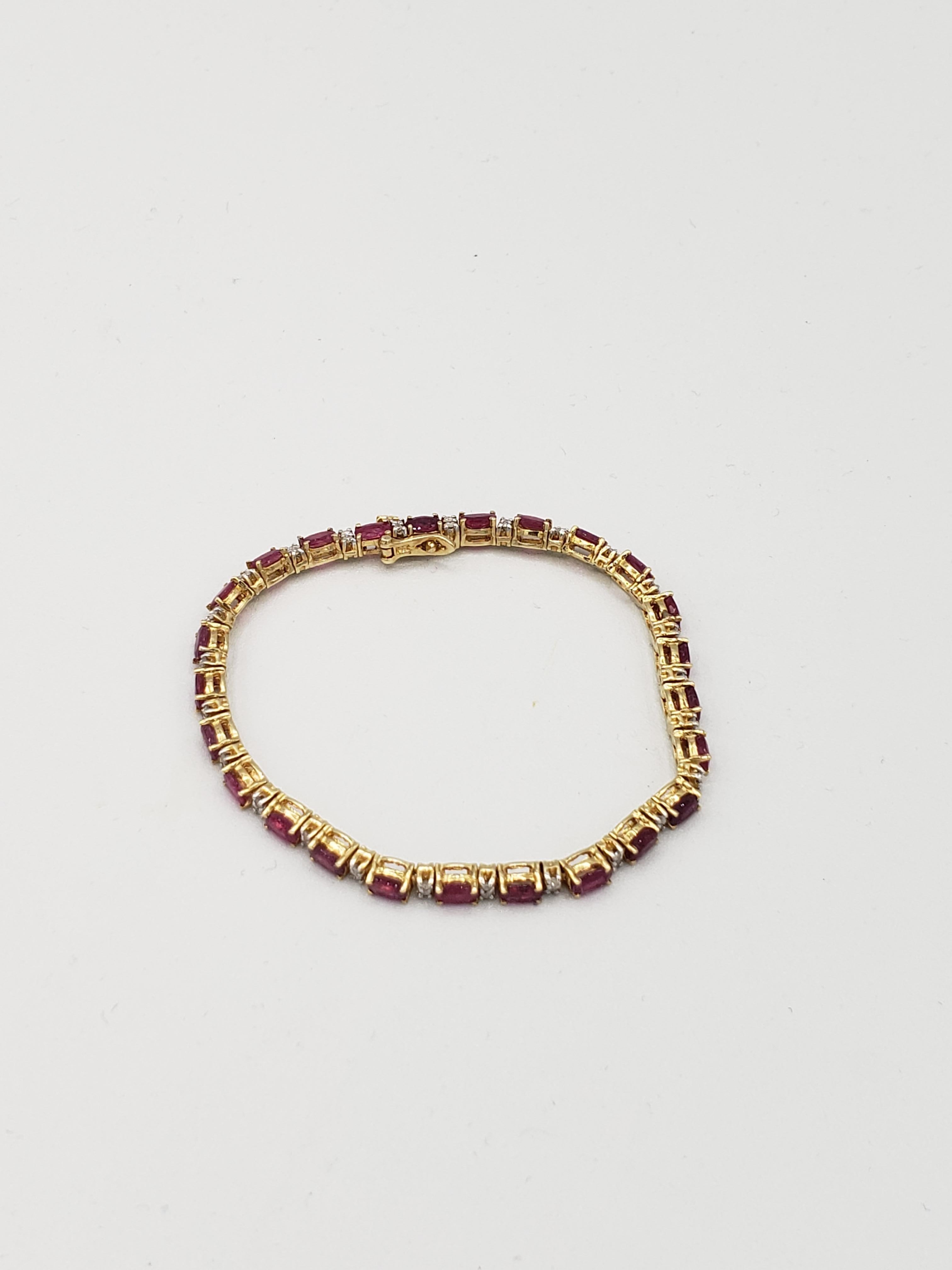 NEW Natural Precious Ruby and Diamond Tennis Bracelet in 14k Solid Yellow Gold For Sale 4