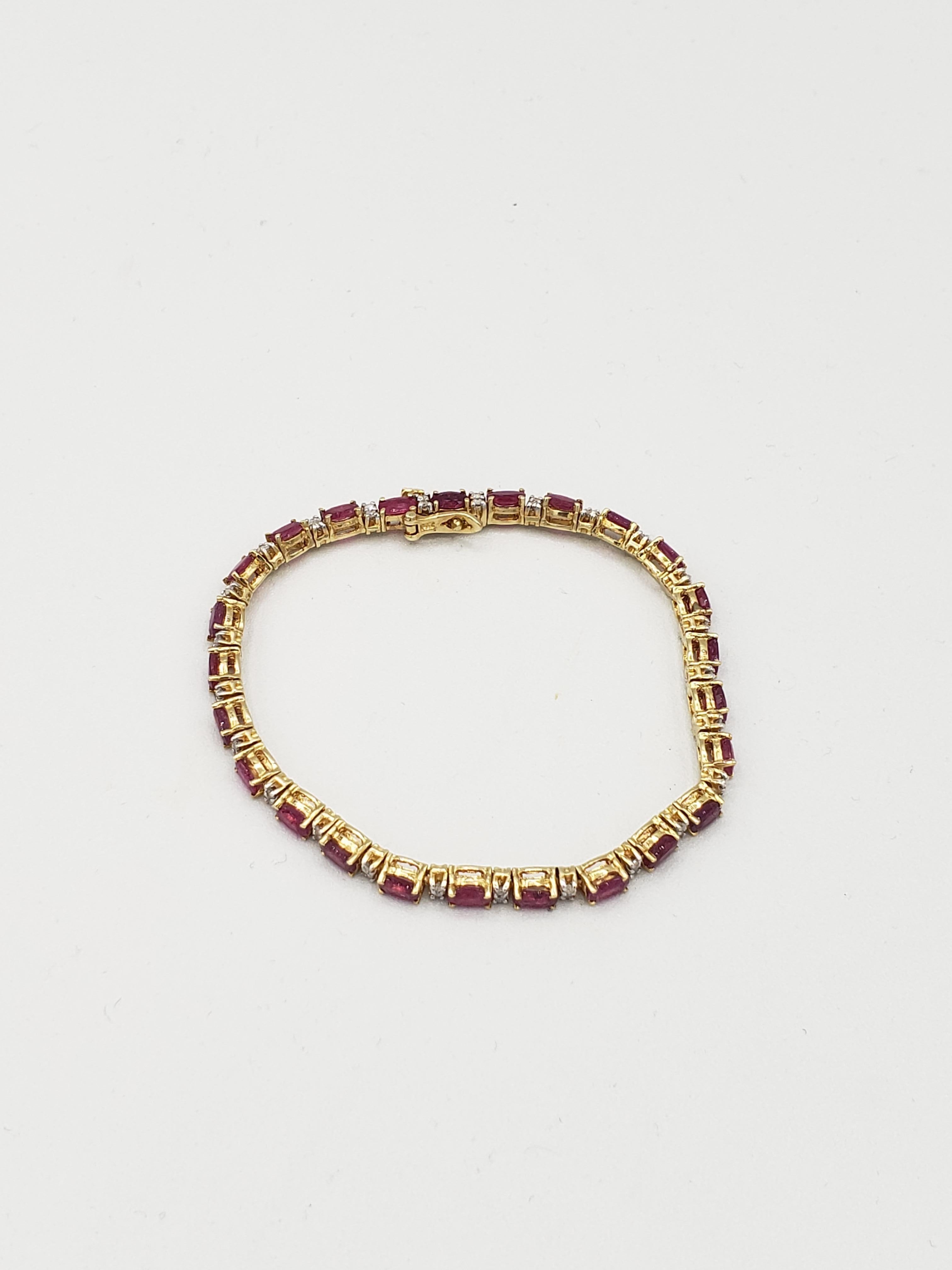 NEW Natural Precious Ruby and Diamond Tennis Bracelet in 14k Solid Yellow Gold For Sale 5