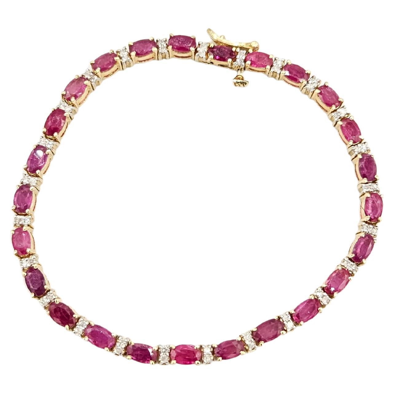 NEW Natural Precious Ruby and Diamond Tennis Bracelet in 14k Solid Yellow Gold For Sale