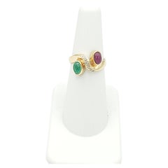 NOUVEAU Bague en or jaune 14 carats avec rubis précieux naturel et diamants émeraudes