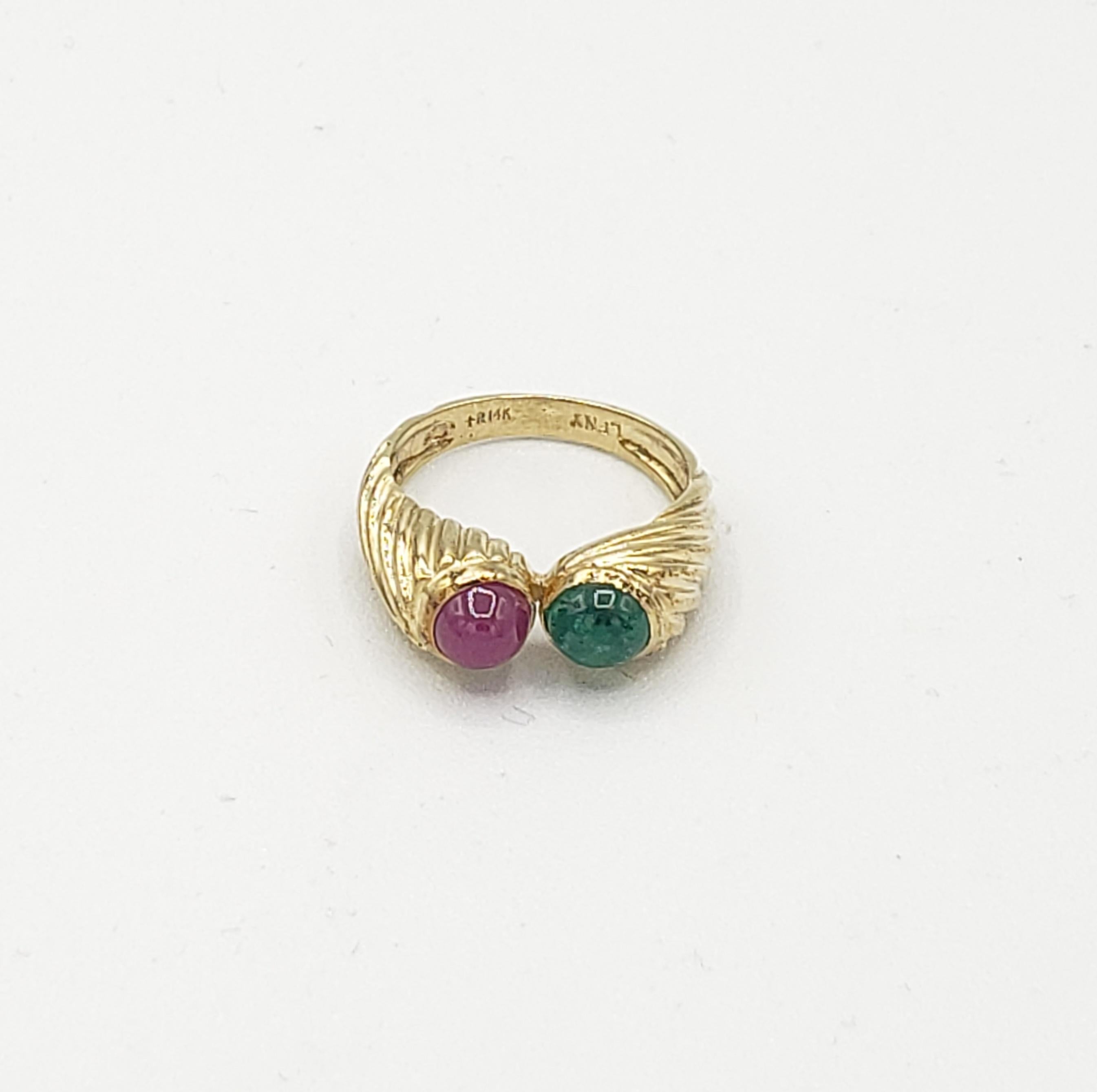 NEW Natural Precious Ruby and Emerald Ring in 14k Yellow Gold  For Sale 6