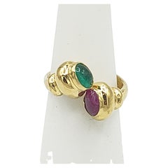 Natural Precious Ruby and Emerald Ring in 18k Solid Yellow Gold New