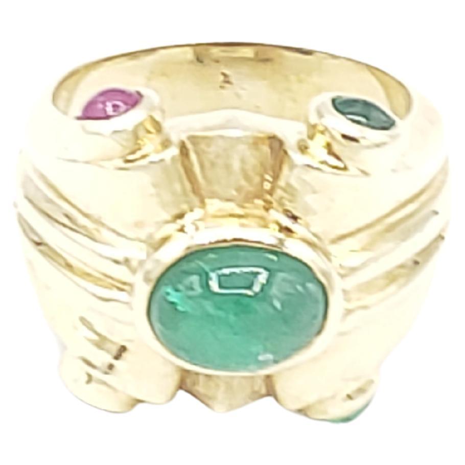 NEU Natural Precious, NEU  Smaragd, Rubin, Saphir Ring in 14k Gelbgold 