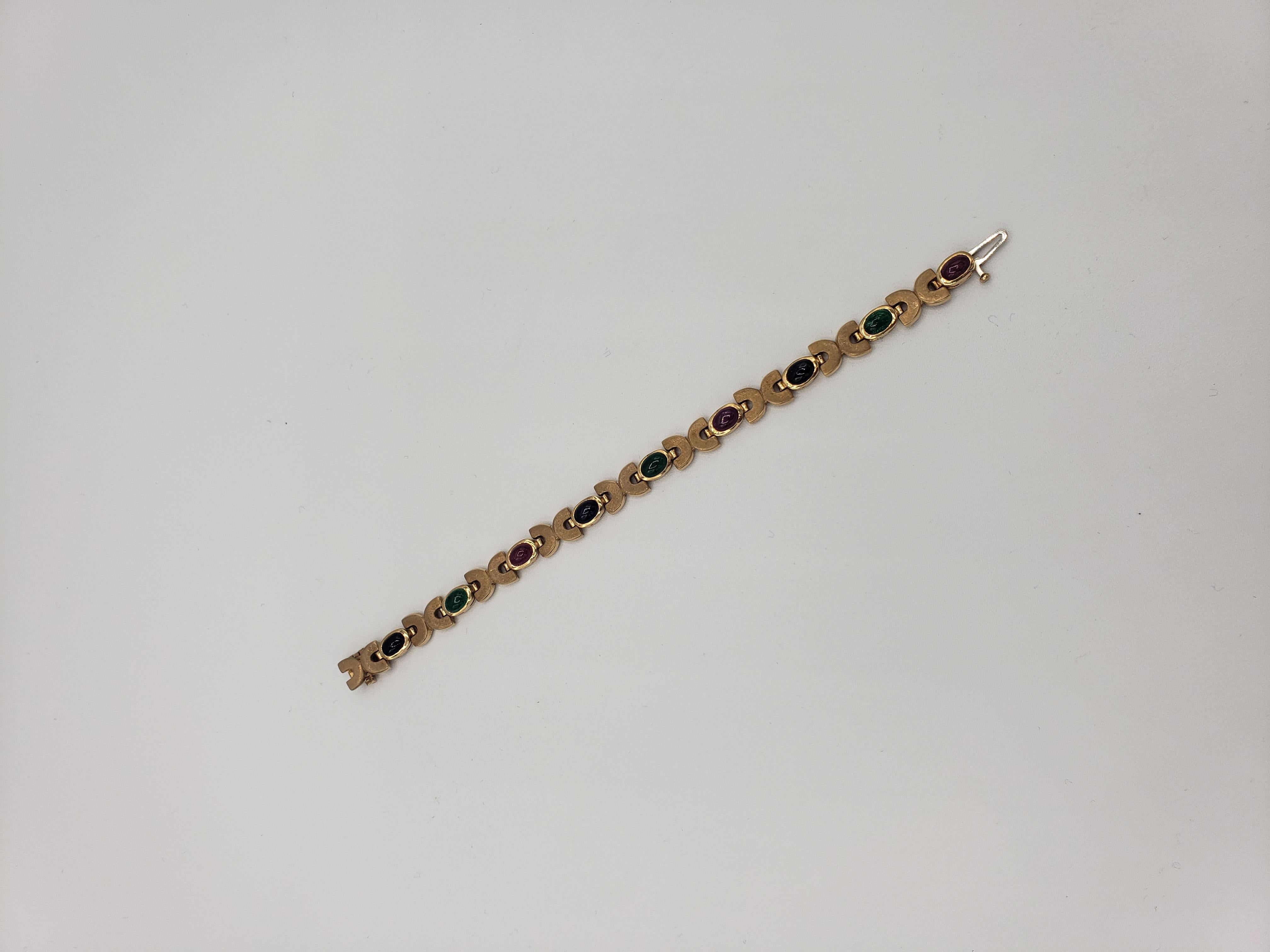 NEW Natural Precious Ruby, Sapphire, Emerald Bracelet in 14k Yellow Gold New For Sale 2