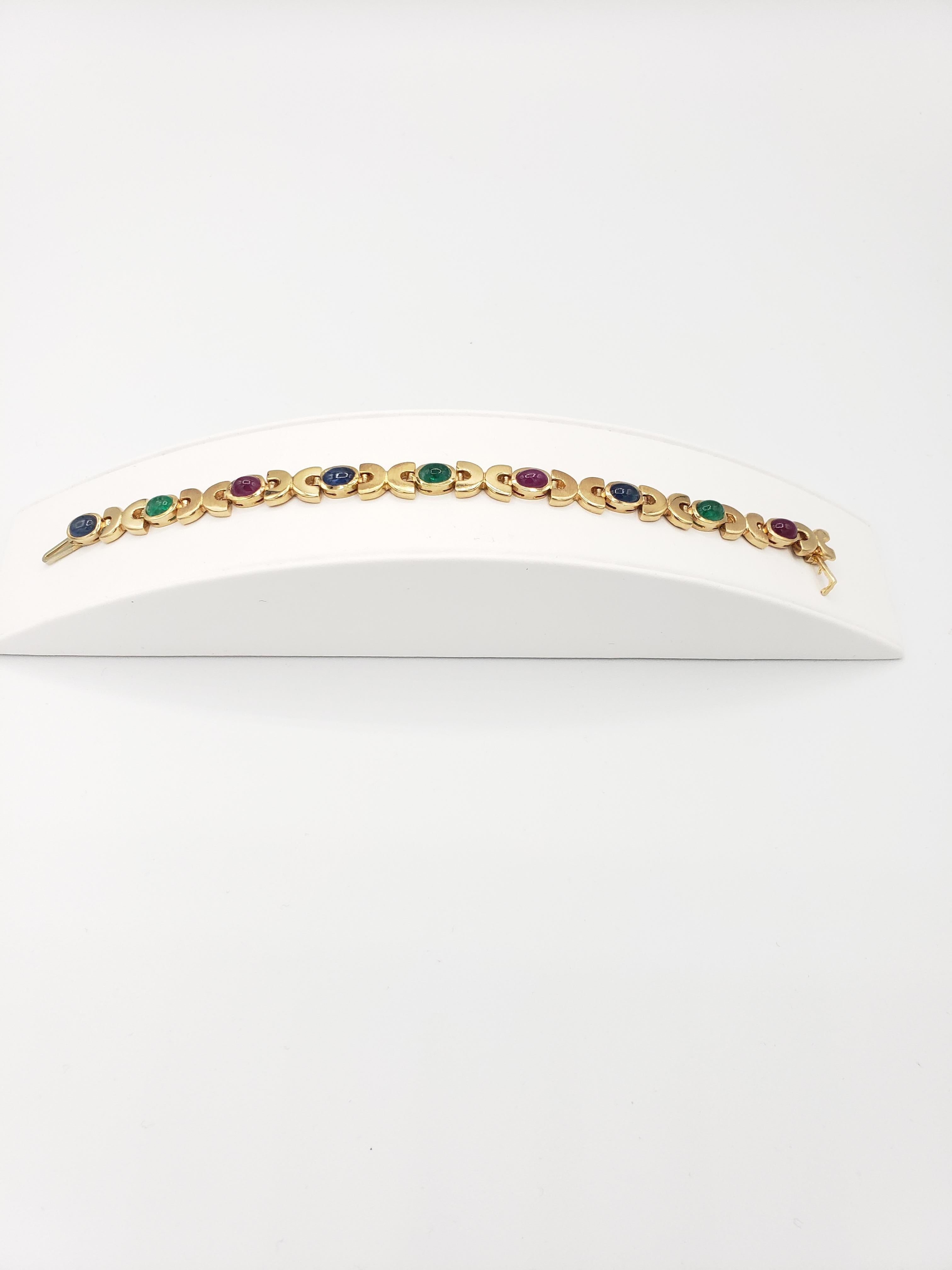 NEW Natural Precious Ruby, Sapphire, Emerald Bracelet in 14k Yellow Gold New For Sale 4