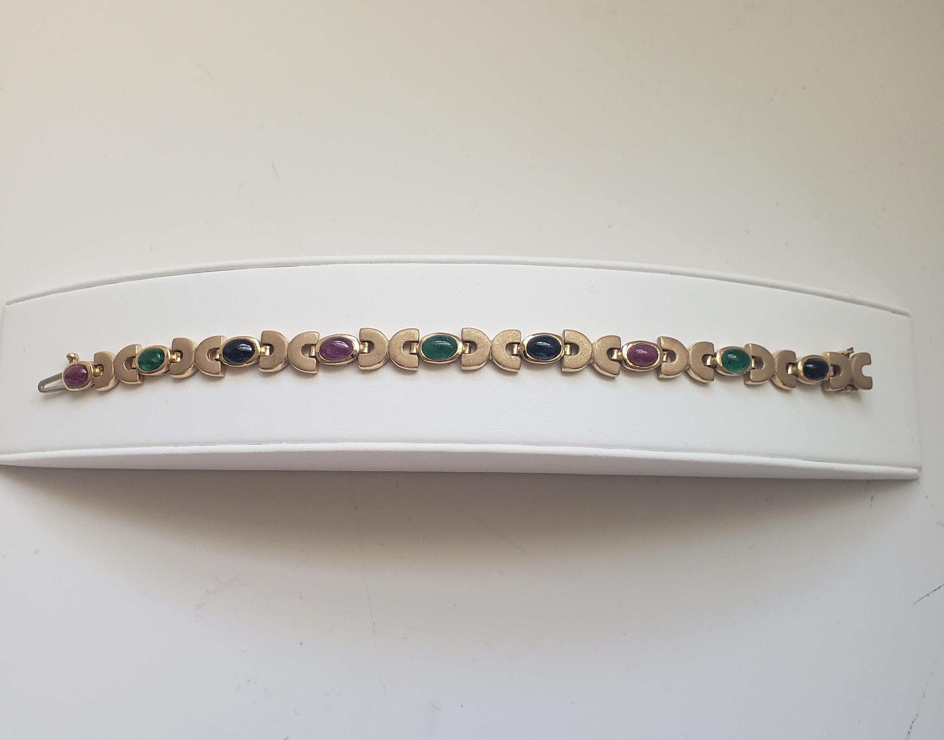 NEW Natural Precious Ruby, Sapphire, Emerald Bracelet in 14k Yellow Gold New For Sale 1