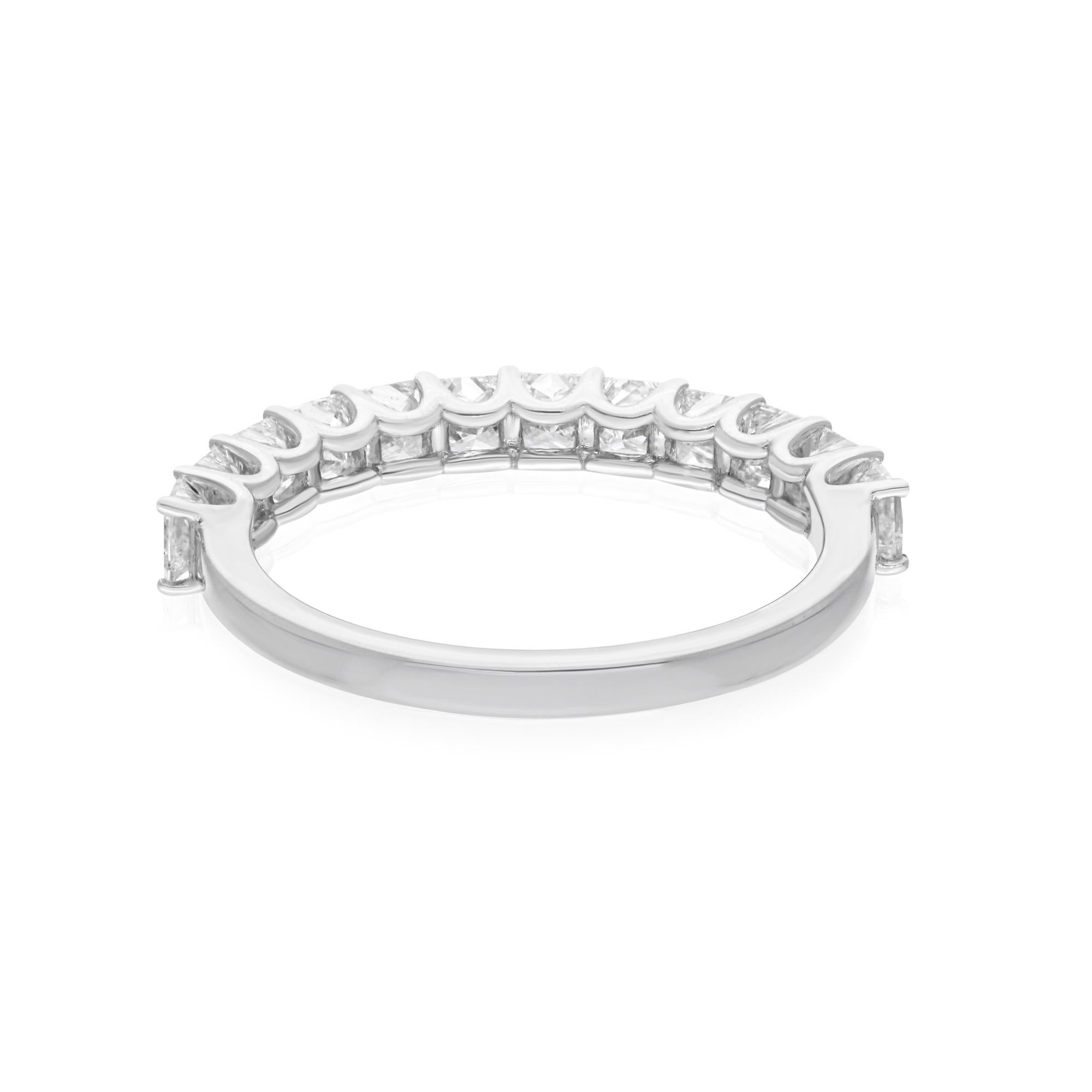 Modern Natural Princess Cut Diamond Half Band Ring 14 Karat White Gold Handmade Jewelry For Sale
