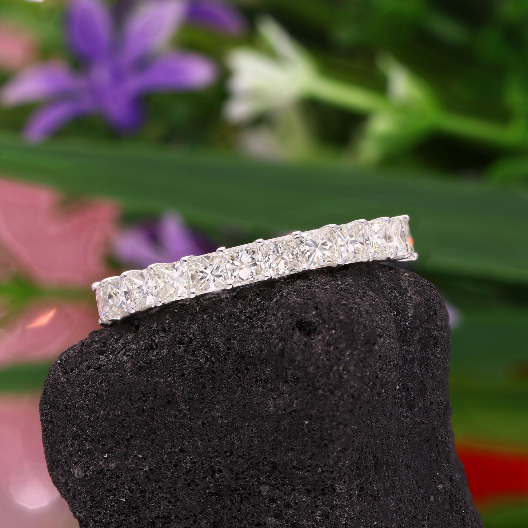 Women's Natural Princess Cut Diamond Half Band Ring 18 Karat White Gold Handmade Jewelry For Sale