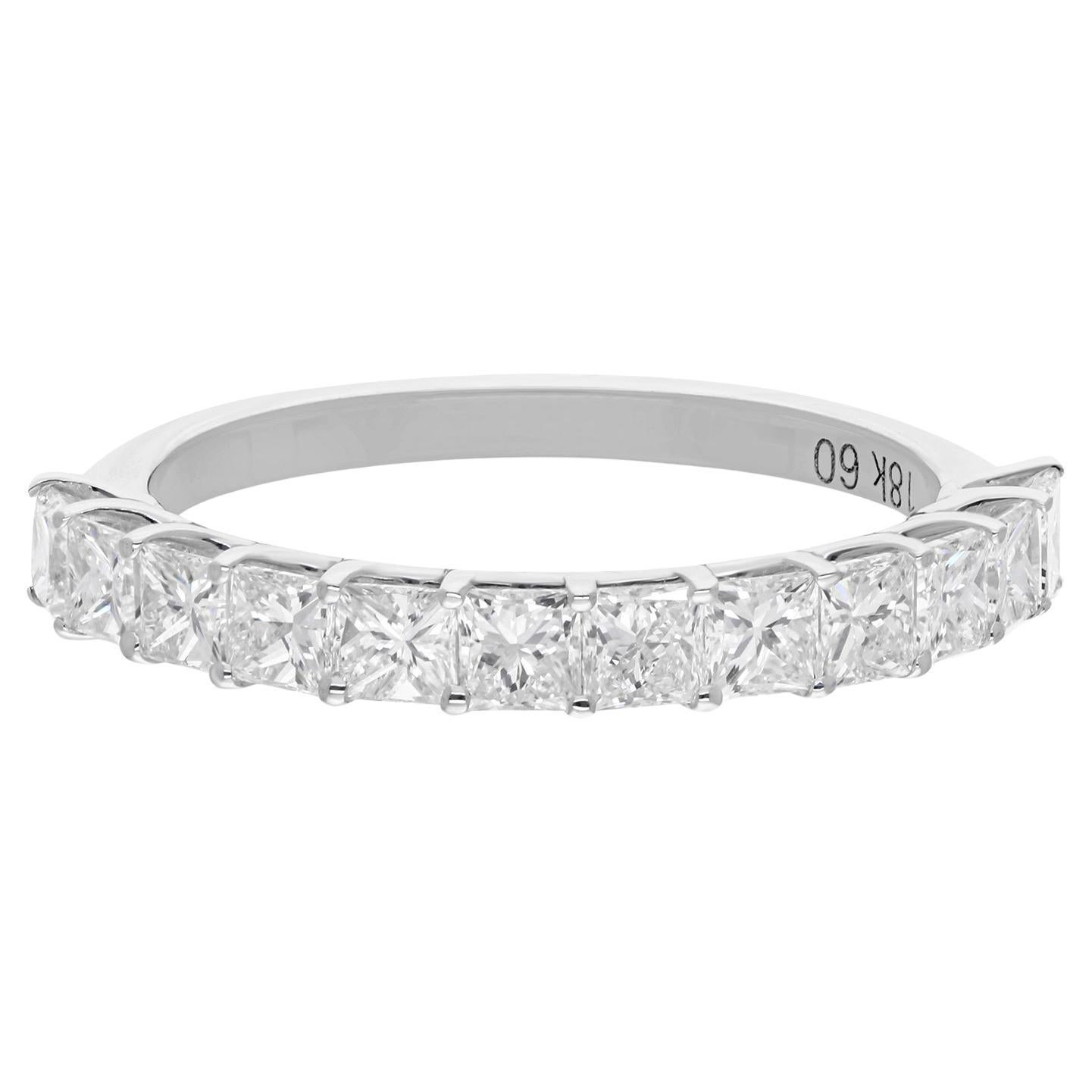 Nature Bague demi-bandeau en or blanc 18 carats diamant taille Princesse Bijoux faits main en vente