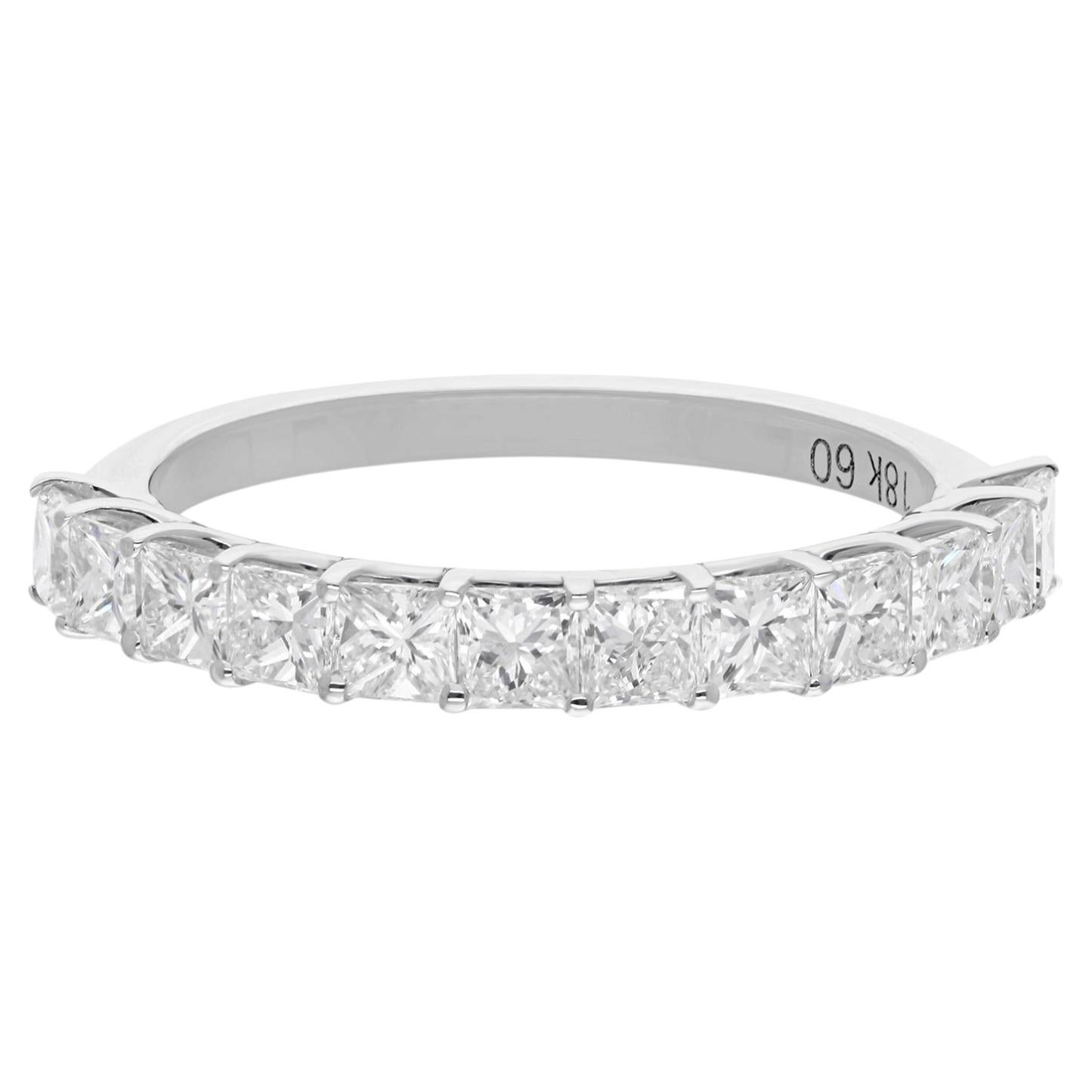 Anello a mezza fascia con diamante naturale taglio principessa in oro bianco 18 carati Gioielli fatti a mano