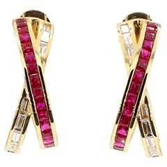 Natürlicher Rubin im Prinzessinnenschliff und weißer Diamant 1,86 Karat TW Gold-Ohrstecker