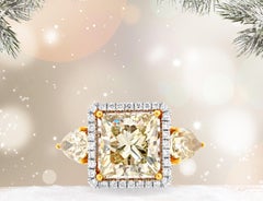 Natural Princess Cut Yellow Diamond & White Diamond Statement Ring in White Gold