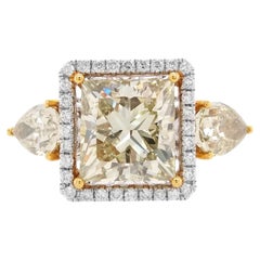 Natural Princess Cut Yellow Diamond & White Diamond Statement Ring in White Gold