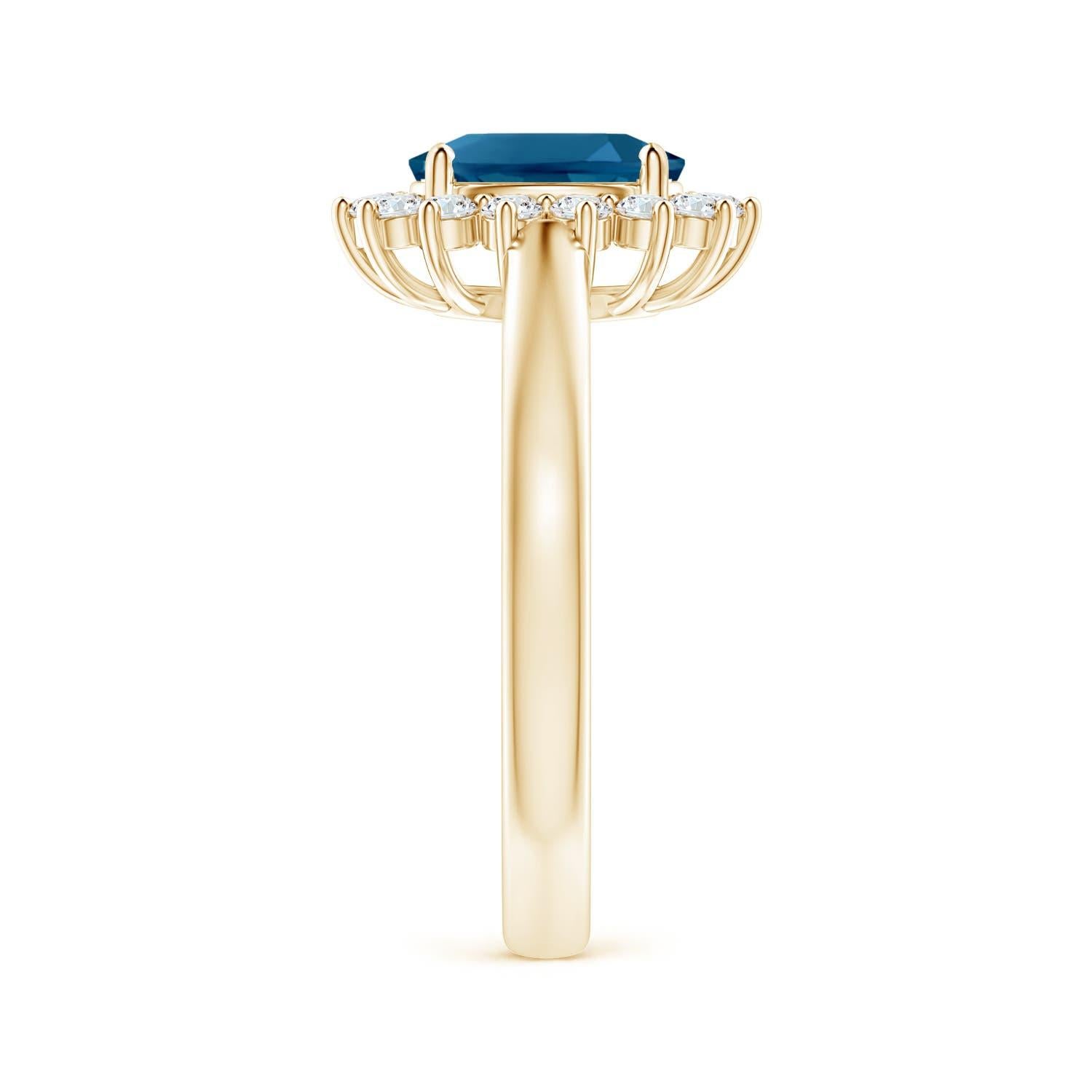 Natürliche Prinzessin Diana inspiriert 1,5ct London Blue Topaz Ring 14K Solid Gold im Zustand „Neu“ im Angebot in Los Angeles, CA