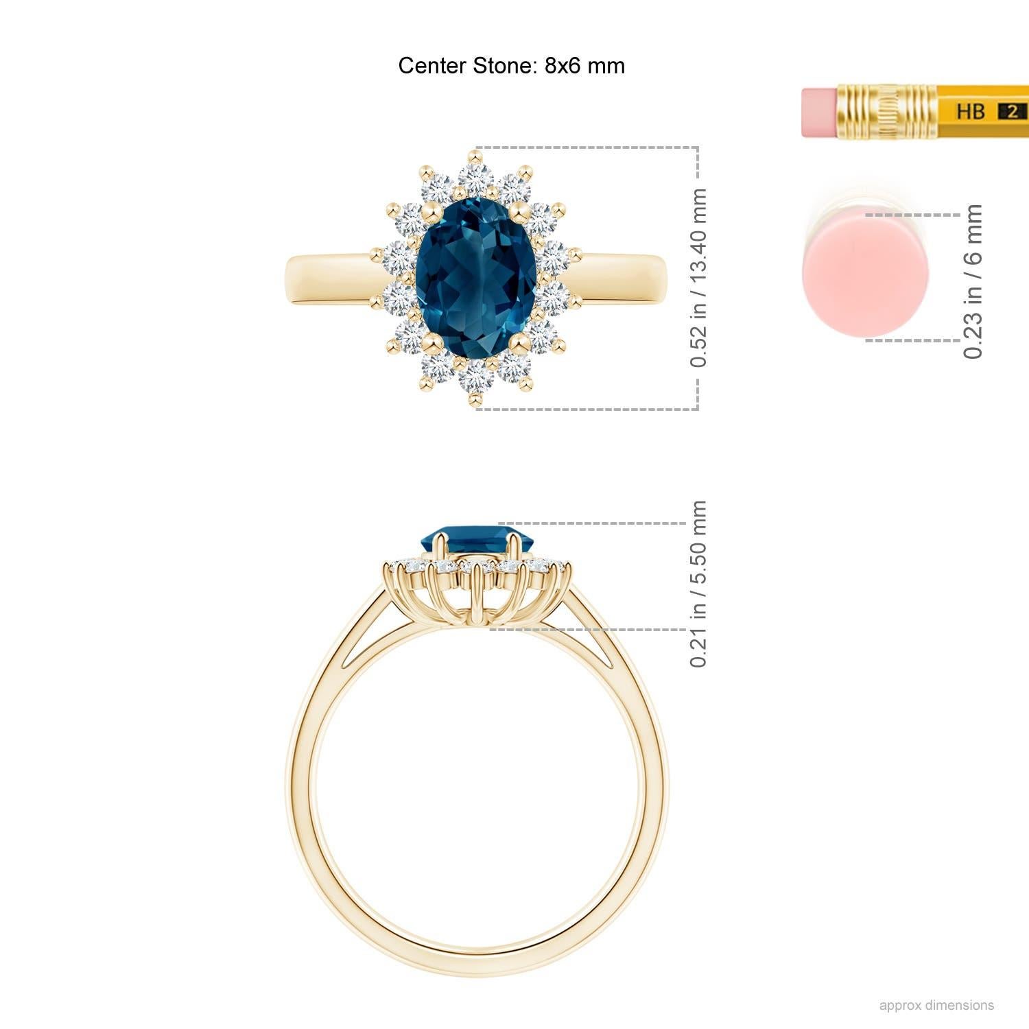 Natürliche Prinzessin Diana inspiriert 1,5ct London Blue Topaz Ring 14K Solid Gold Damen im Angebot