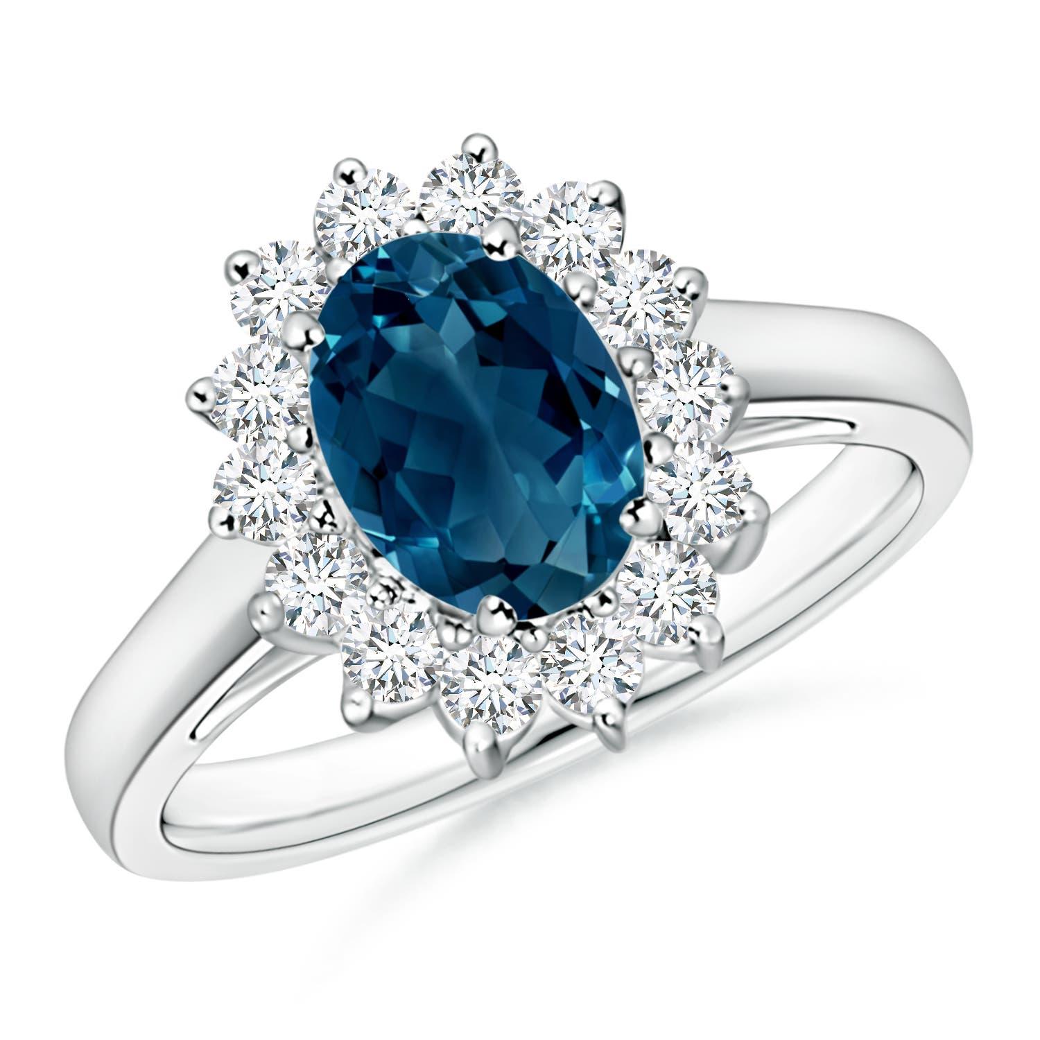 Natürliche Prinzessin Diana inspiriert 1,5ct London Blue Topaz Ring 14K Solid Gold im Angebot 1