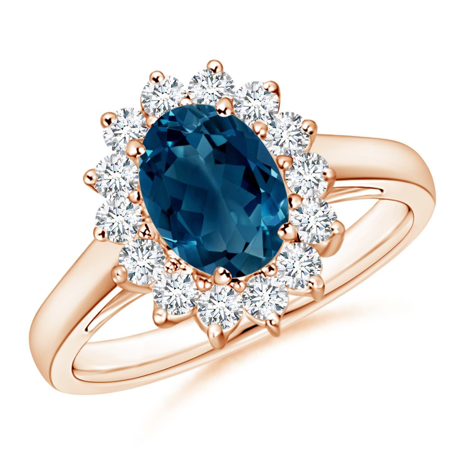 Natürliche Prinzessin Diana inspiriert 1,5ct London Blue Topaz Ring 14K Solid Gold im Angebot 2