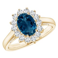 Anello in oro massiccio 14K ispirato alla Principessa Diana, 1,5ct London Blue Topaz, Nature