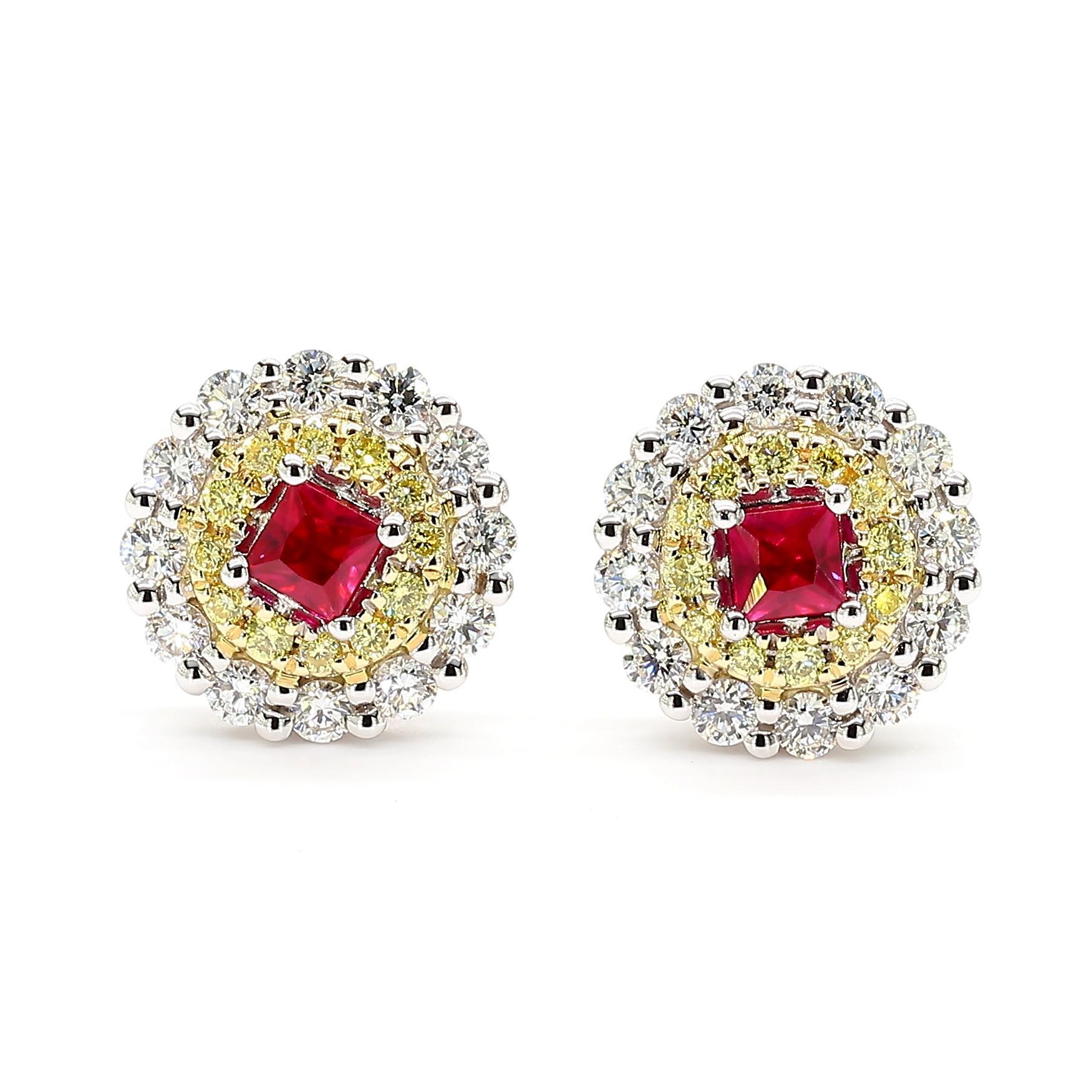 Contemporaneo Orecchini a perno in oro rosa con rubino naturale e diamante bianco da 1,09 carati TW in vendita