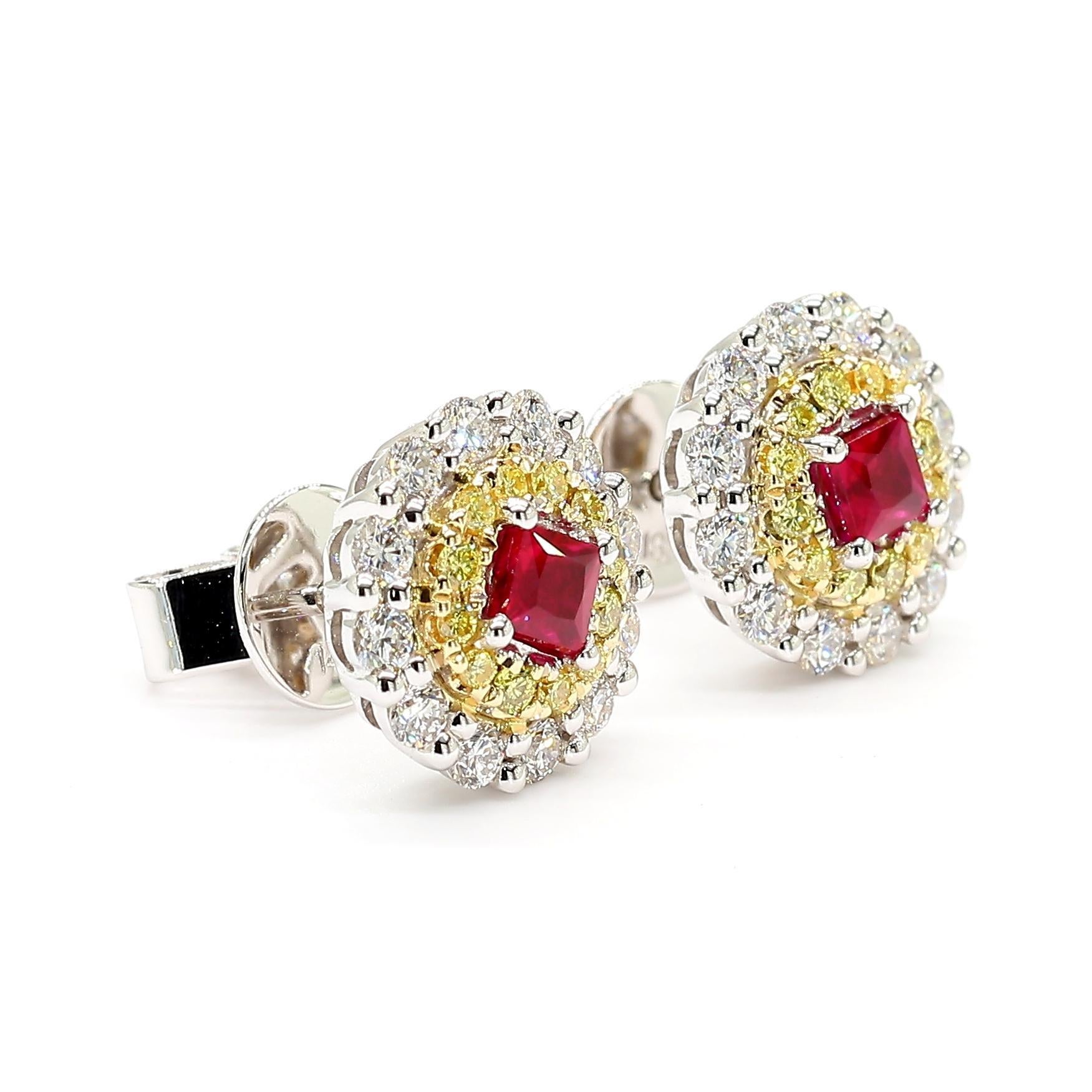 Taglio princess Orecchini a perno in oro rosa con rubino naturale e diamante bianco da 1,09 carati TW in vendita
