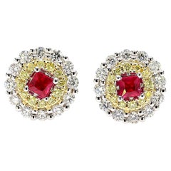 Pendientes de oro rosa con rubí princesa natural y diamante blanco de 1,09 quilates TW