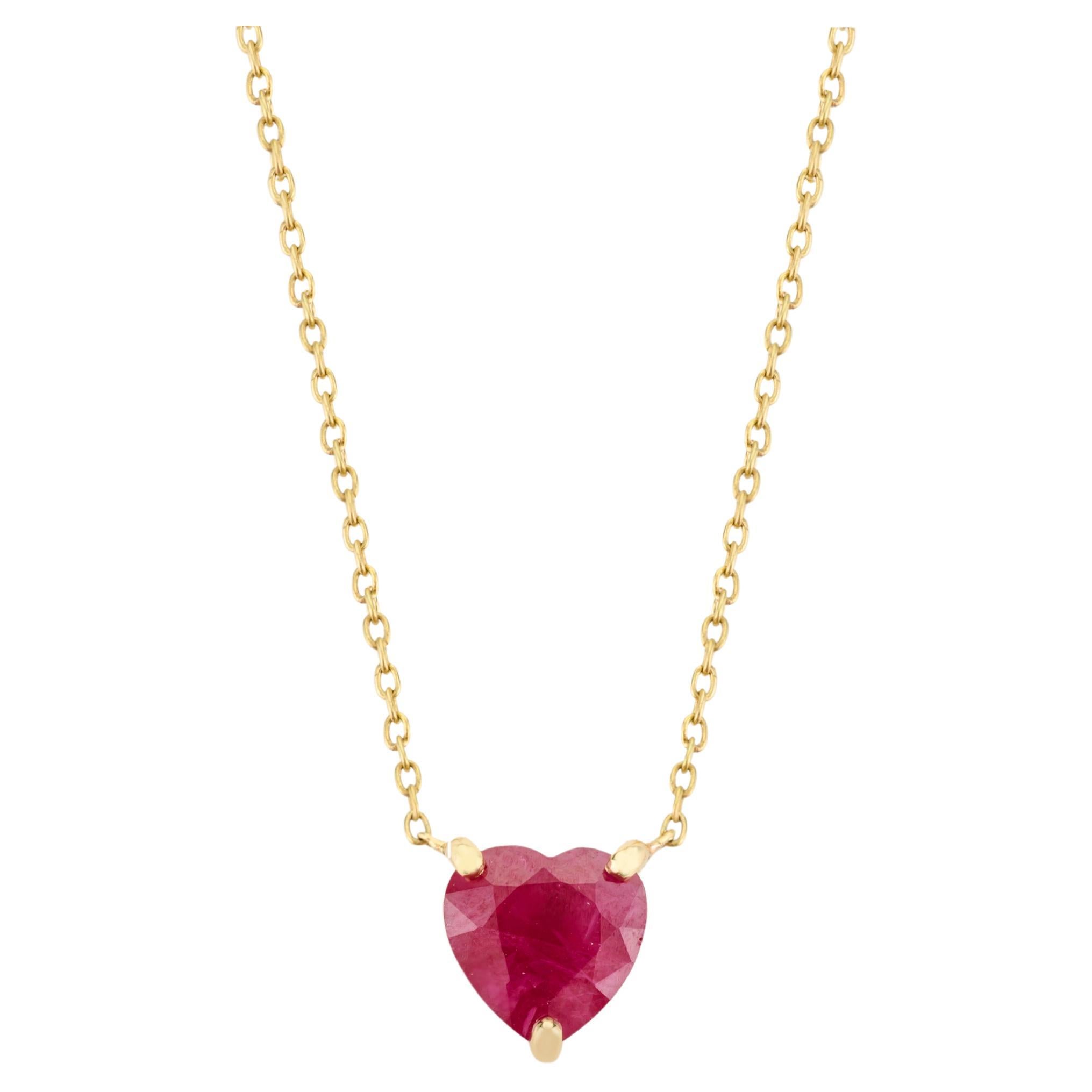 Collana a catena di rubini con cuore incastonato Nature Regalo per la fidanzata in oro giallo 18 carati