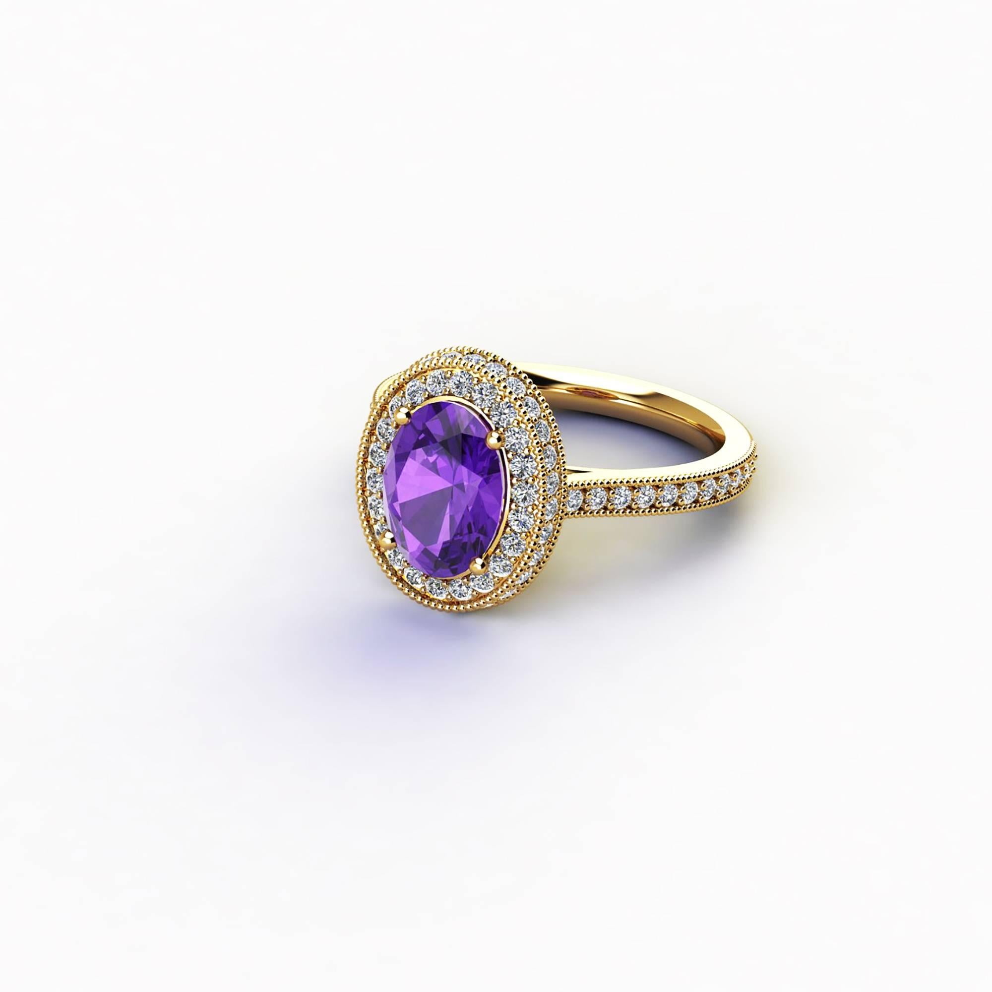 Bague en or 18 carats avec améthyste violette naturelle et diamants blancs Neuf - En vente à New York, NY