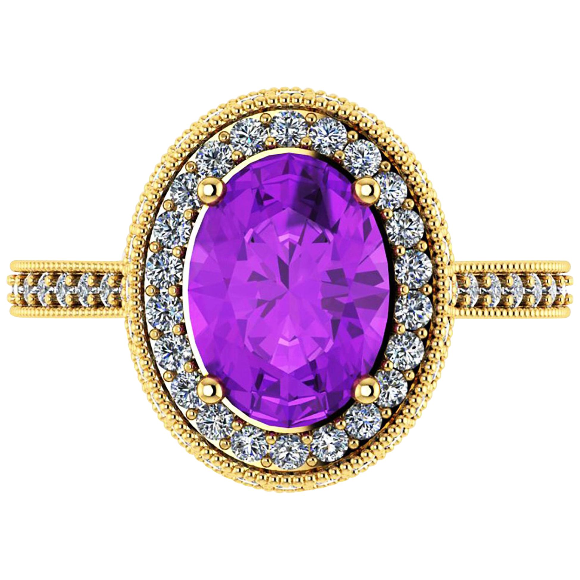 Bague en or 18 carats avec améthyste violette naturelle et diamants blancs