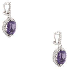 Boucles d'oreilles pendantes en améthyste violette naturelle et diamant Halo 14 carats En stock