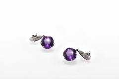 Natural Purple Amethyst Drop Earrings in 18K White Gold