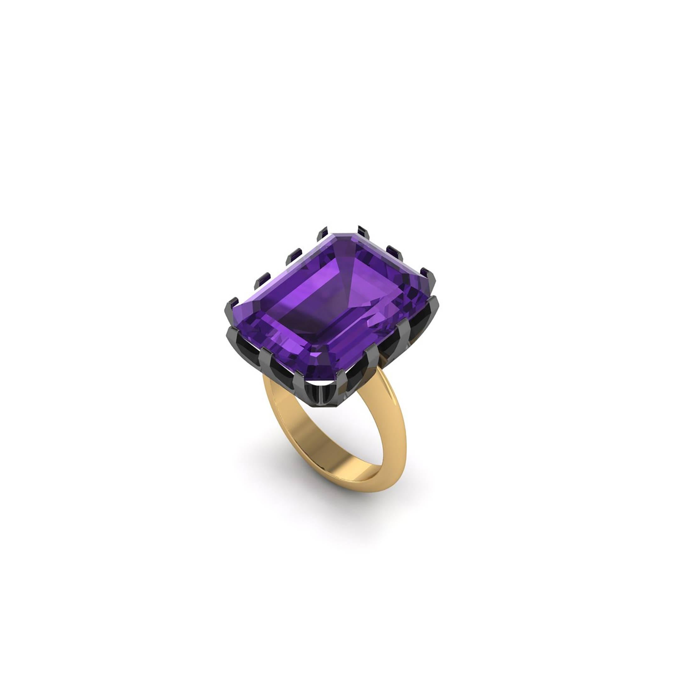 Women's Natural Purple Amethyst Emerald Cut in Two-Tone 18 Karat Yellow and Black Gold