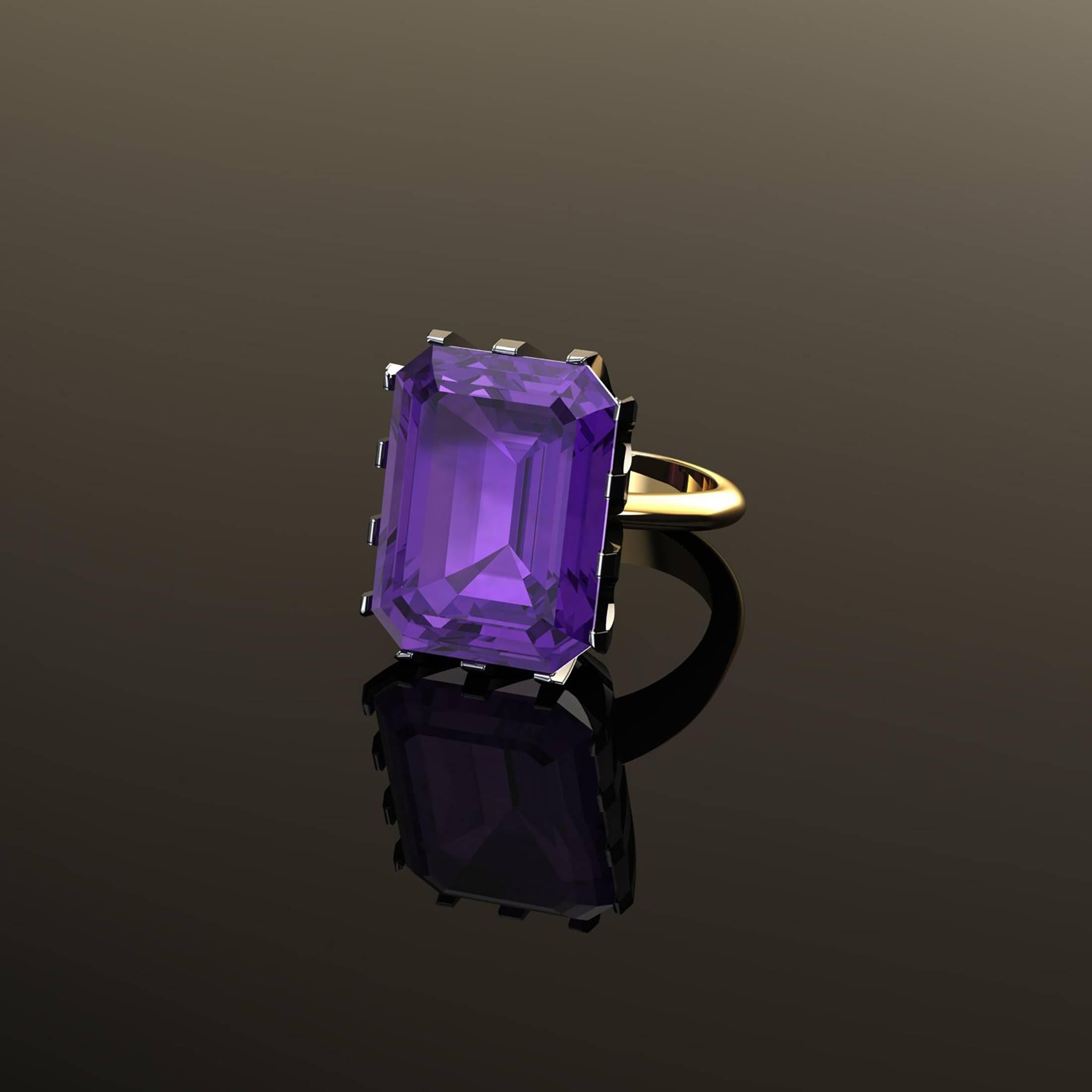 Natural Purple Amethyst Emerald Cut in Two-Tone 18 Karat Yellow and Black Gold 3