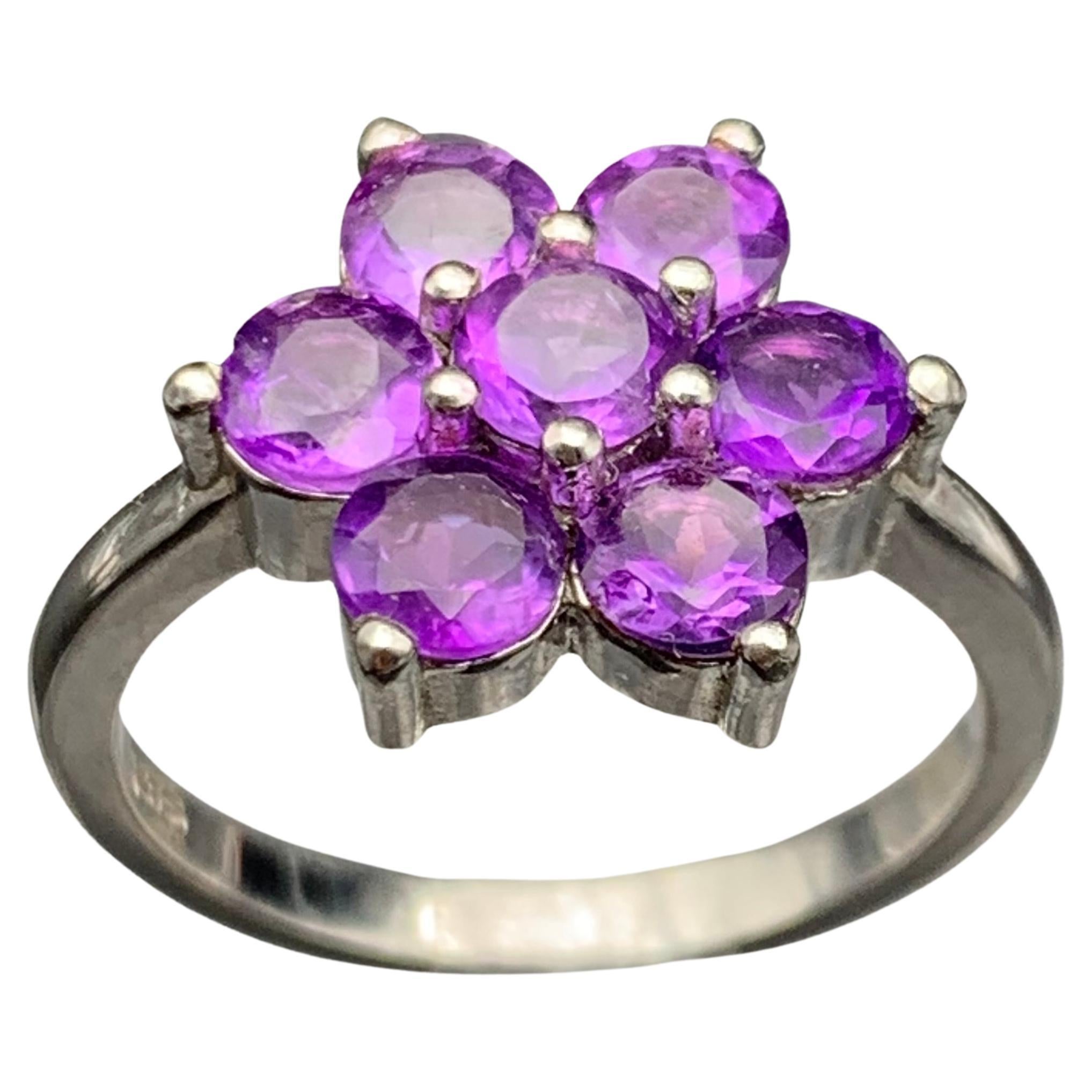 Natural Purple Amethyst Floral Ring in 925 Sterling Silver — Handmade Jewelry For Sale