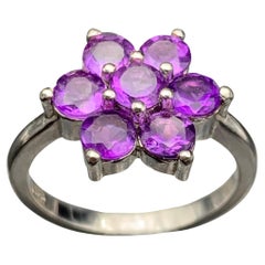 Natural Purple Amethyst Floral Ring in 925 Sterling Silver — Handmade Jewelry