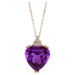 Natural Purple Amethyst Gemstone 4.29 cts in 14K Rose Gold Pendant with Diamonds