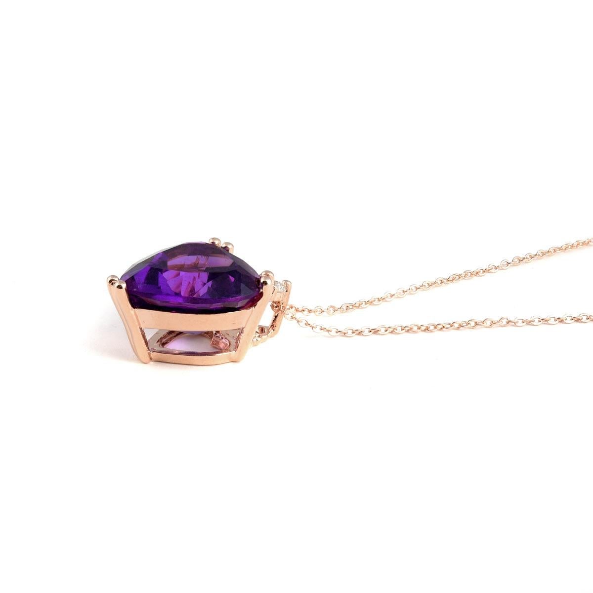 Natural Purple Amethyst Gemstone 4.38 cts in 14K Rose Gold Pendant with Diamonds In New Condition For Sale In Los Angeles, CA