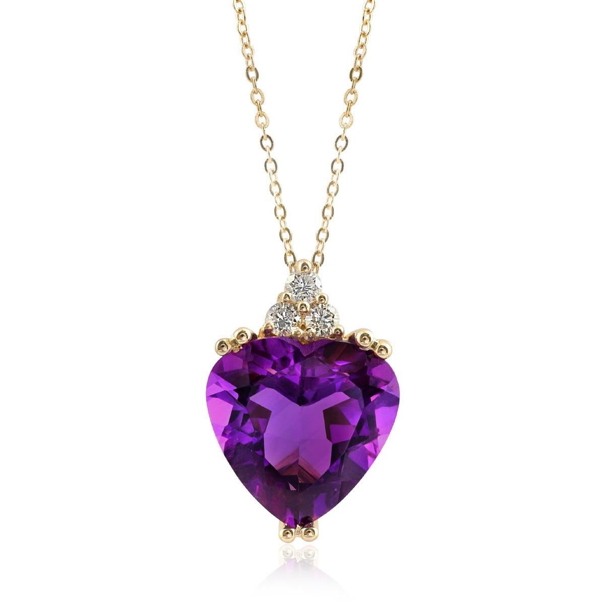 Discover the enchanting allure of AAA natural amethyst with this exquisite pendant, masterfully crafted in 14K yellow gold. Complemented by sparkling diamonds, this piece showcases exceptional craftsmanship and the captivating beauty of these