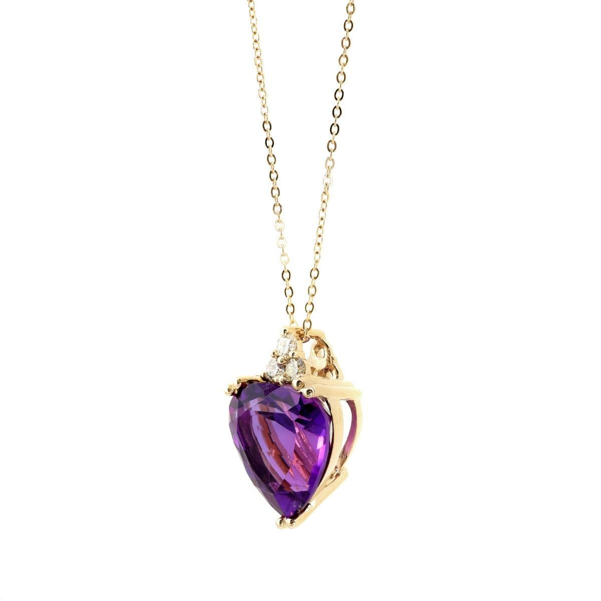 Mixed Cut Natural Purple Amethyst Stone 4.30 cts in 14K Yellow Gold Pendant with Diamonds For Sale