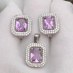 Natural Purple Amethyst Stud Earrings & a Necklace Pendant Set in 925 St. Silver