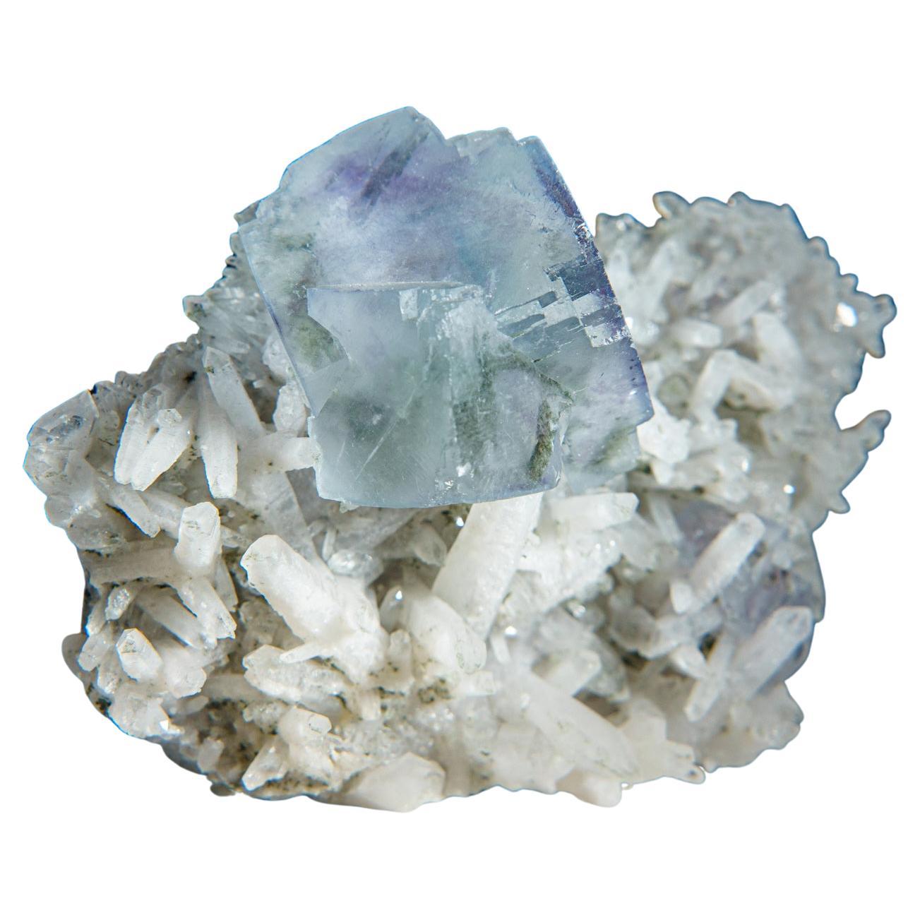 Natural Purple and Blue Fluorite on Quartz from China For Sale