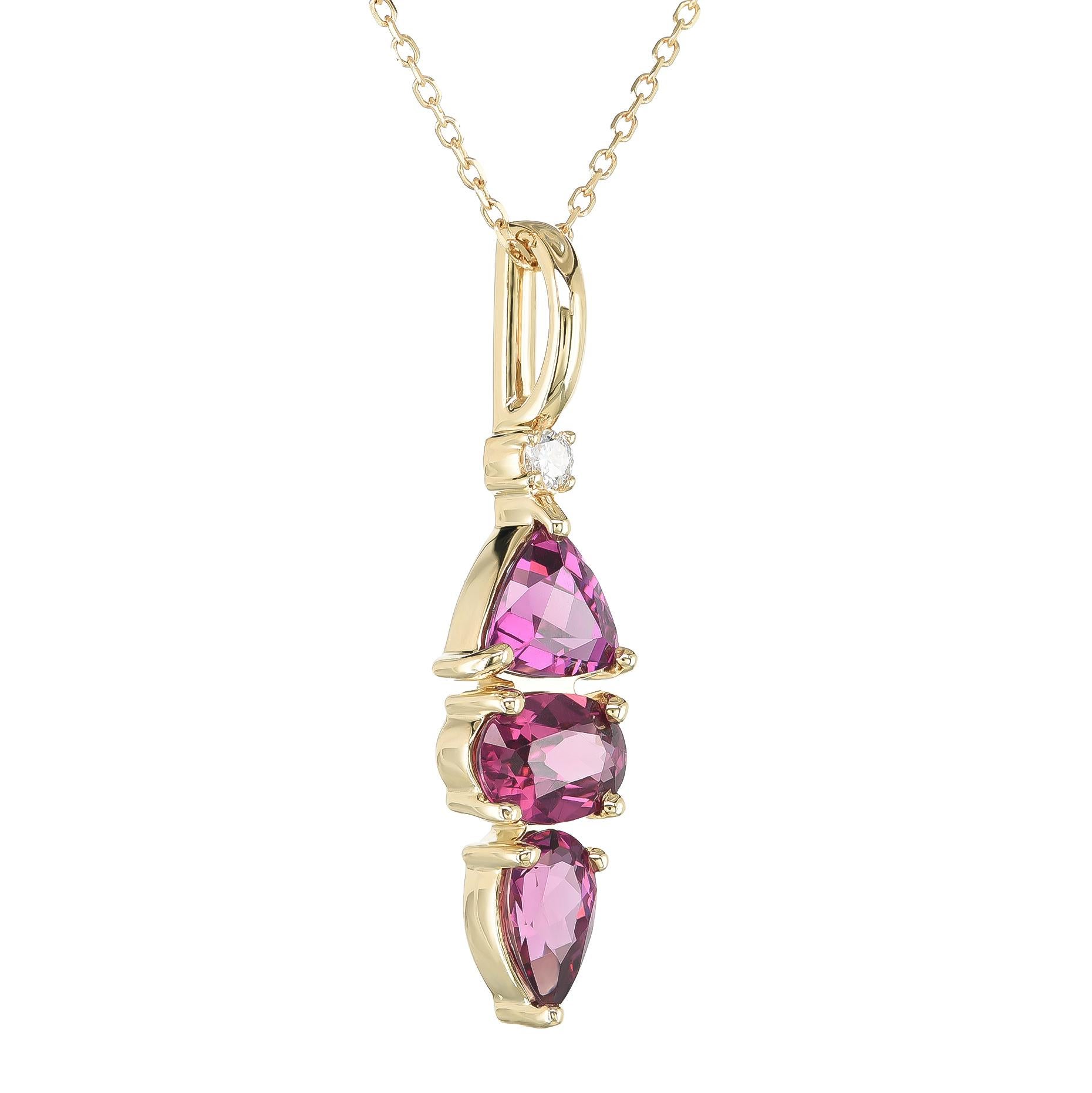 Mixed Cut Natural Purple Garnet Gemstone 2.68 cts in 14K Yellow Gold Pendant with Diamonds For Sale