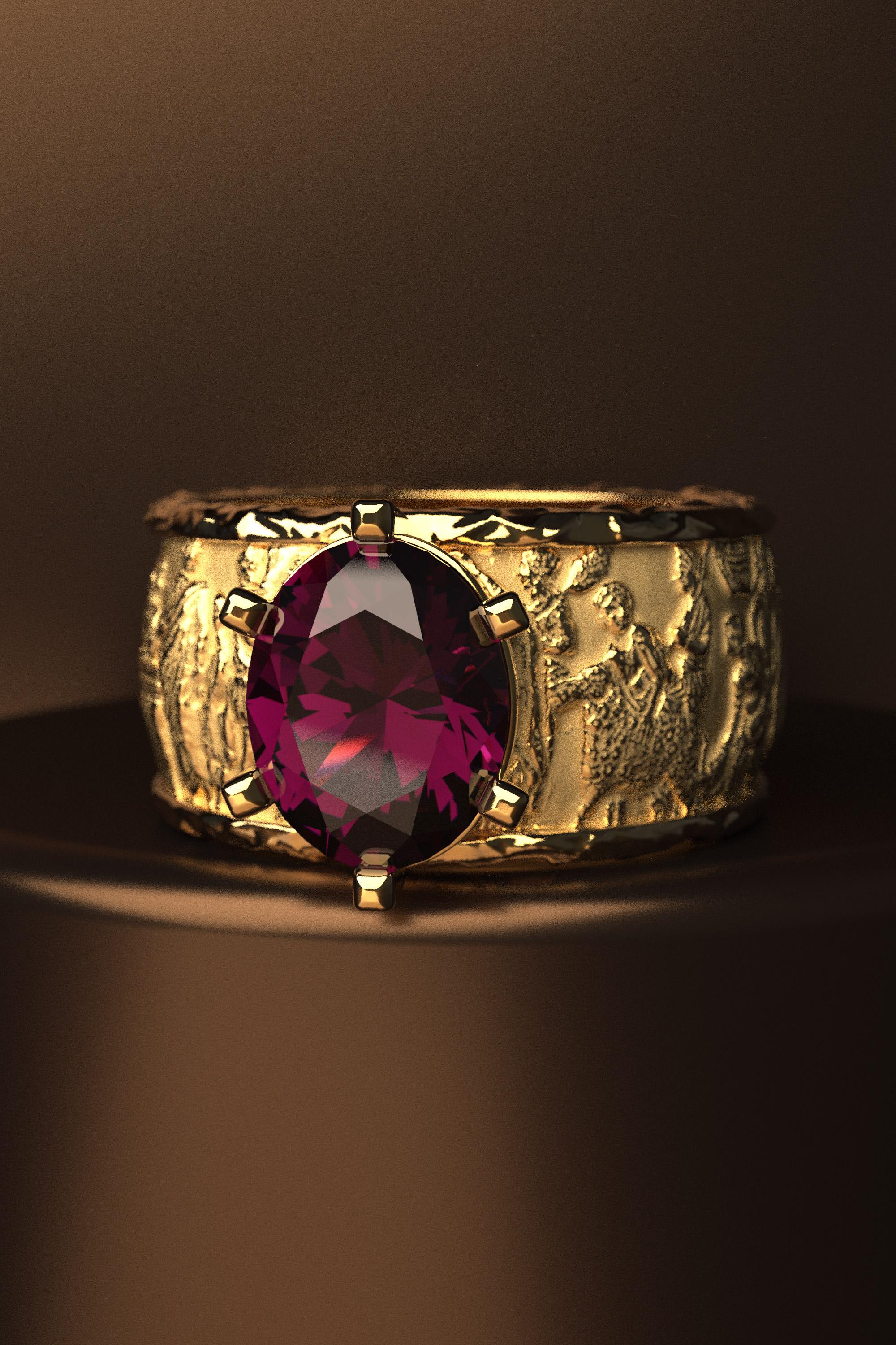 For Sale:  Natural Purple Garnet Ring in 14k Gold Made in Italy, for Men or for Women 2