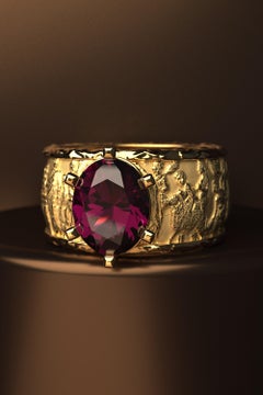 Natural Red Garnet Ring in 14k Gold Made in Italy, for Men or for Women
